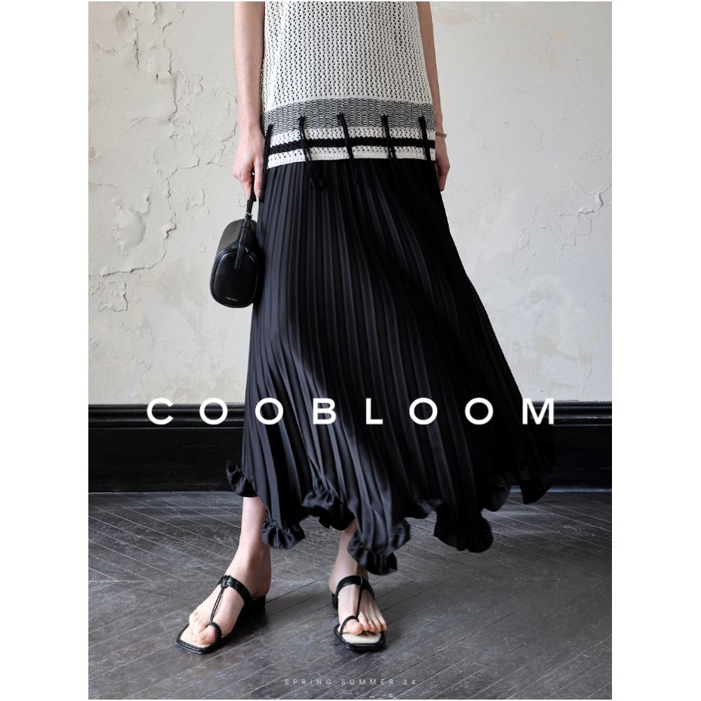 COOBLOOM White petal skirt temperament mid length skirt with pleated skirt for women 2025 summer new A line skirt image 1