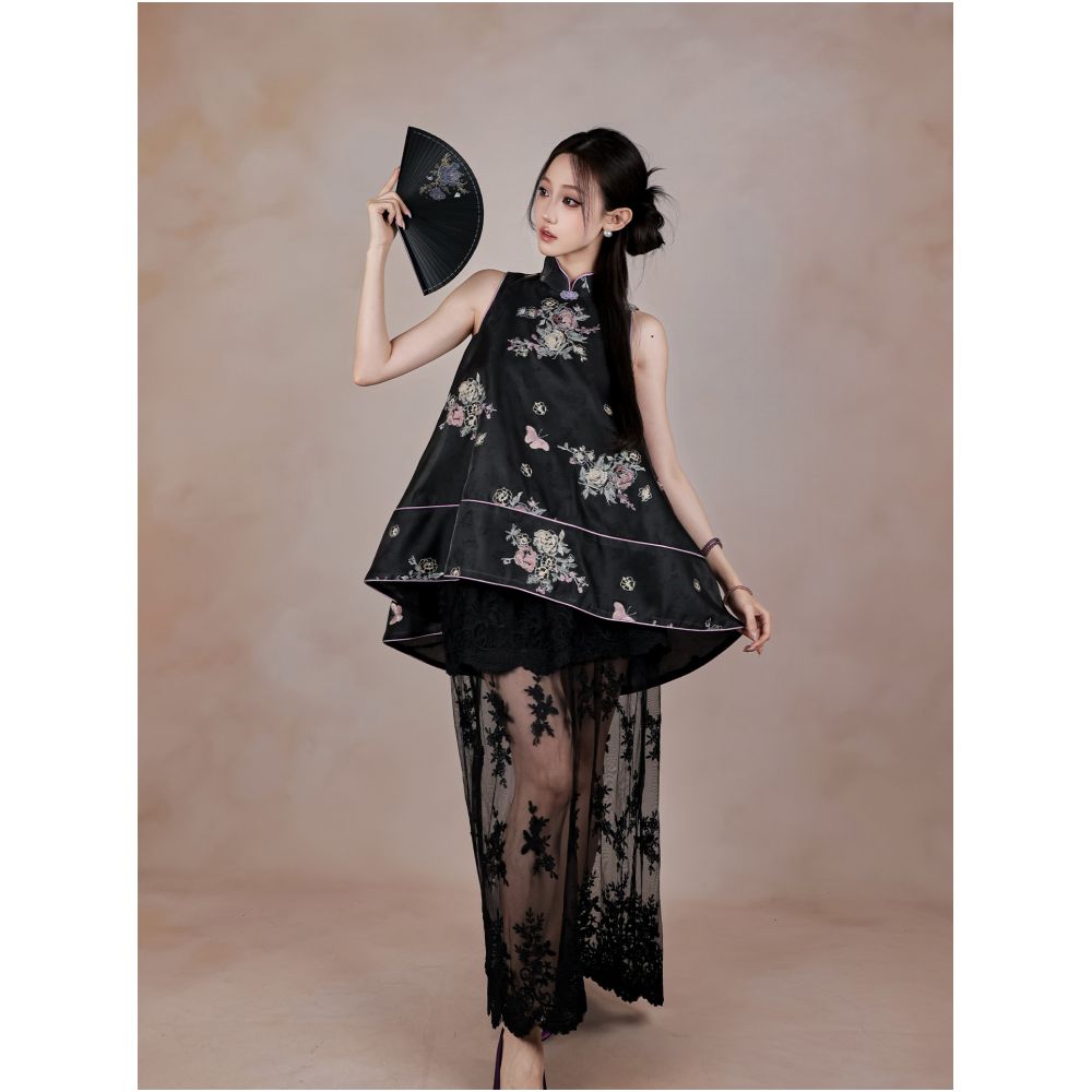 BYLU Lunar Eclipse Rose National Style New Chinese Jacquard Stand up Collar Sleeveless Shirt Vest Women s Summer Digging Shoulder Top image 2