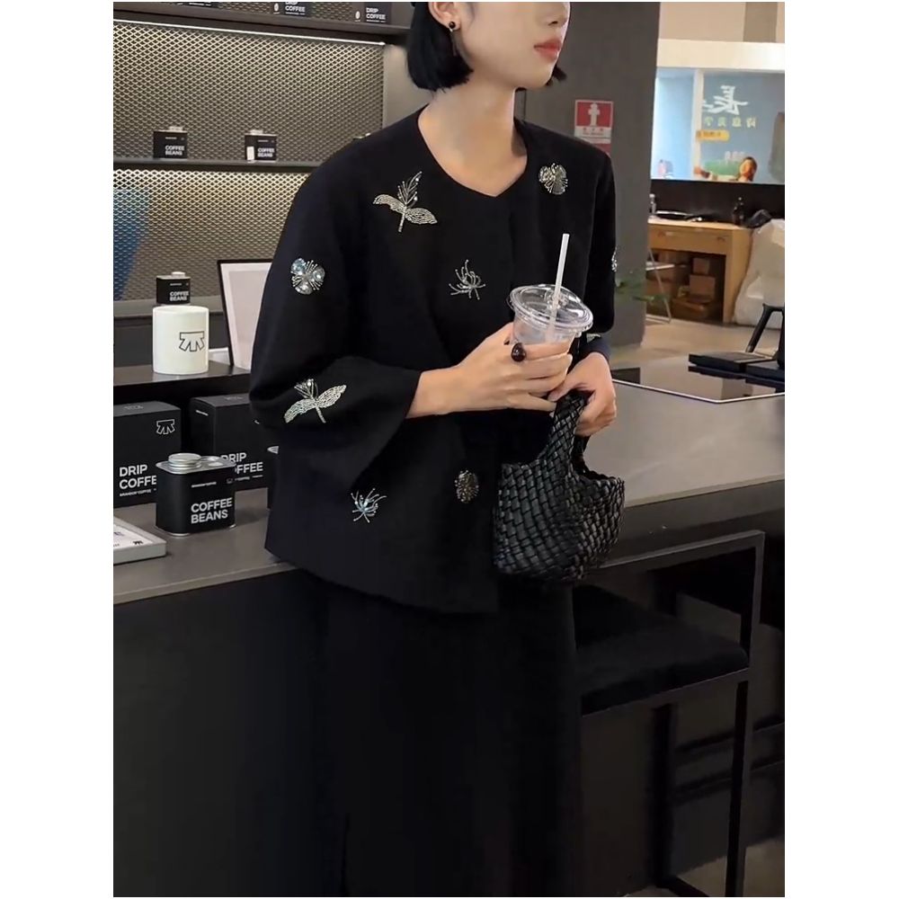 Advanced sense of fashion temperament black exquisite embroidery long sleeved jacket women s autumn new design chic top trendy image 1