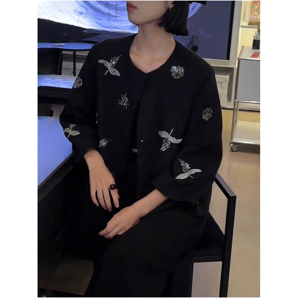 Advanced sense of fashion temperament black exquisite embroidery long sleeved jacket women s autumn new design chic top trendy image 2
