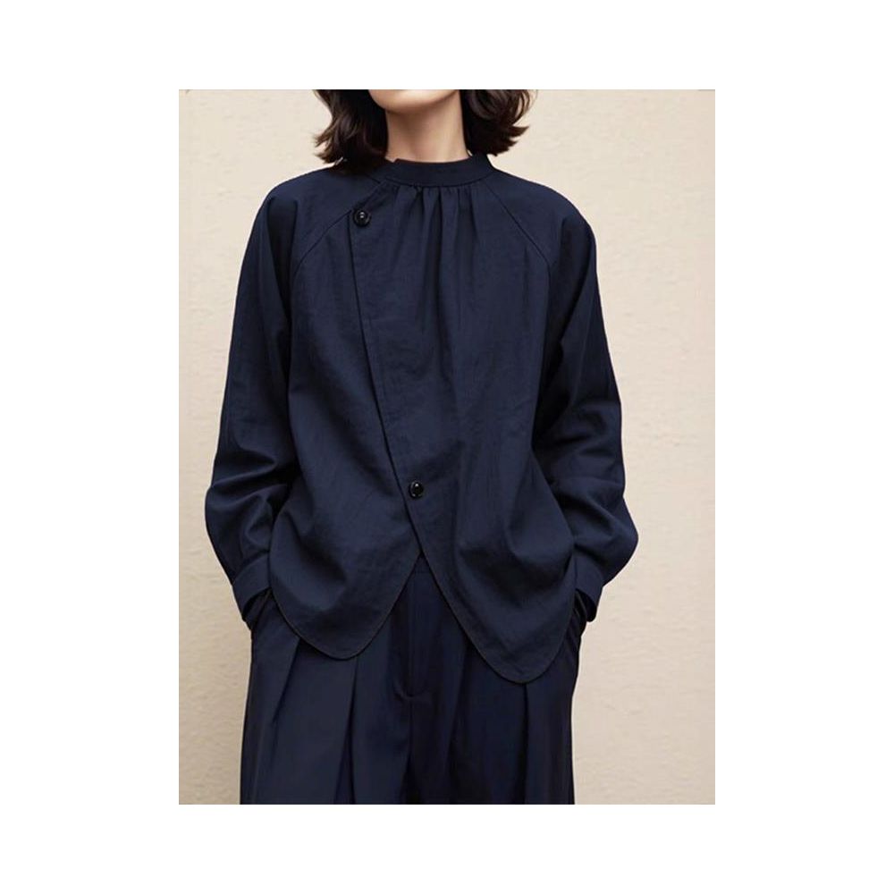 ASAYA5376 – Midnight Draped Asymmetry Shirt 🌙🖤