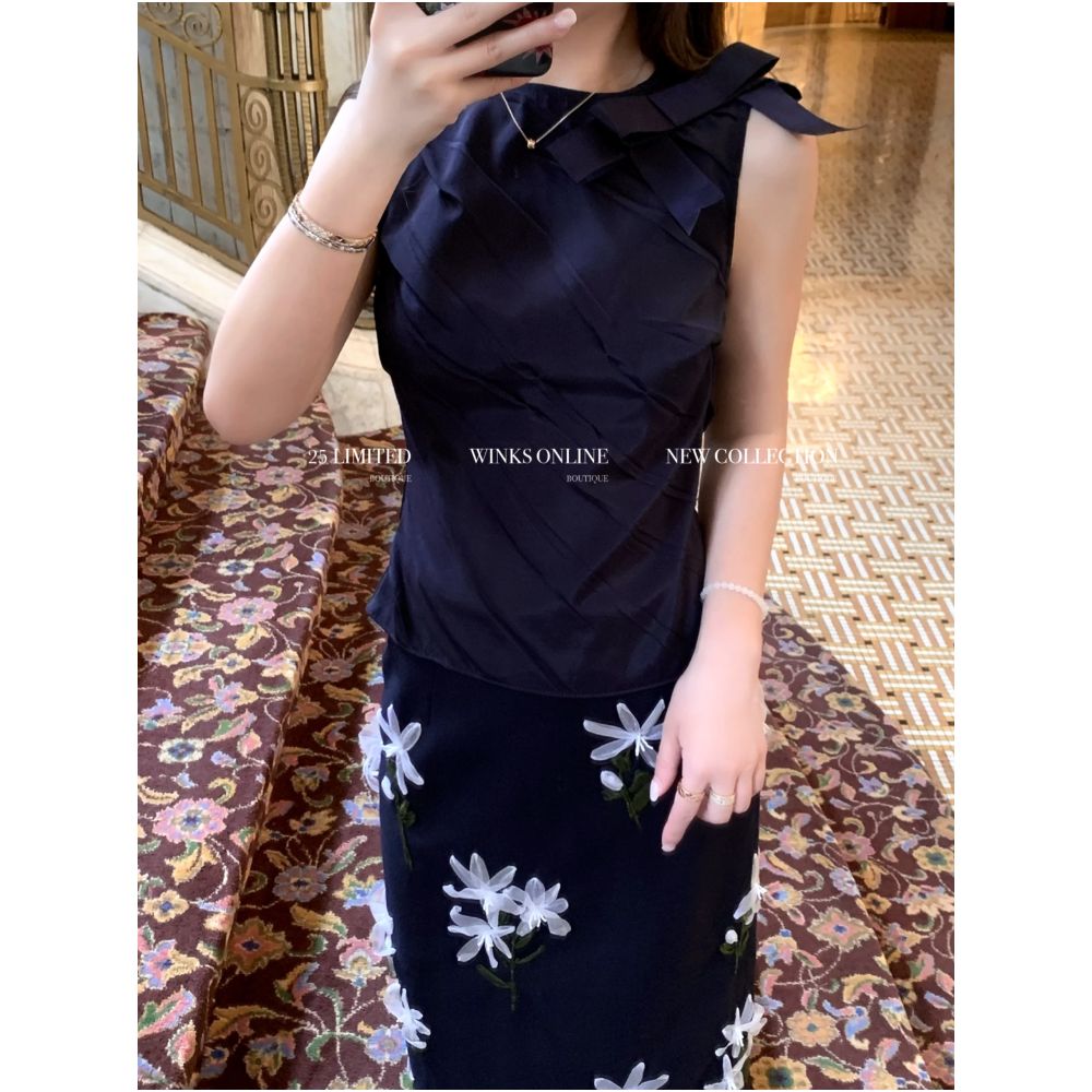 5 29 SST Different Market Goods Sun Na en Same Style French Gold Style Three Dimensional Bow Fold Tank Top image 0