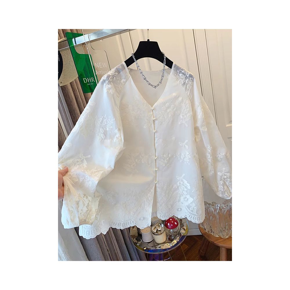 ASAYA5403 – Pearl Meadow Lace Blouse 🤍✨