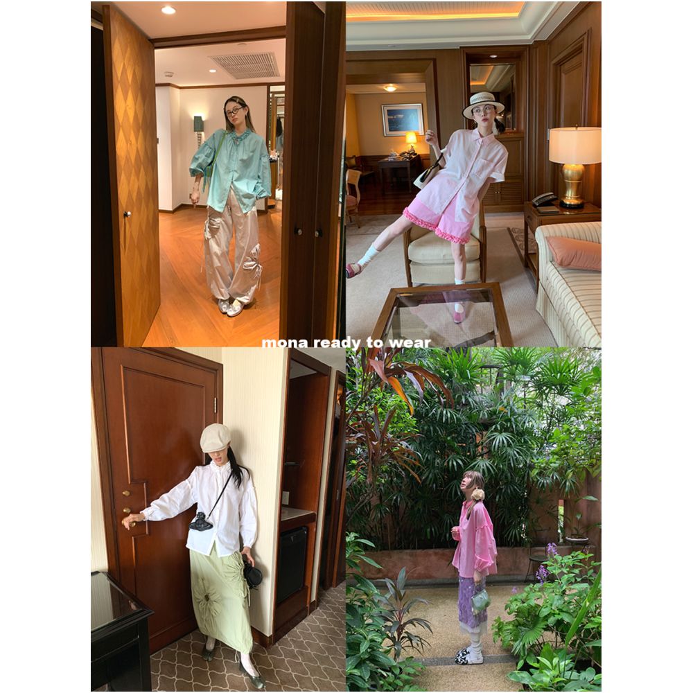 MONA Linen Breathable Comfortable Pink White Shirt High Waist Shorts for Short Women 2025 Summer New Style image 2