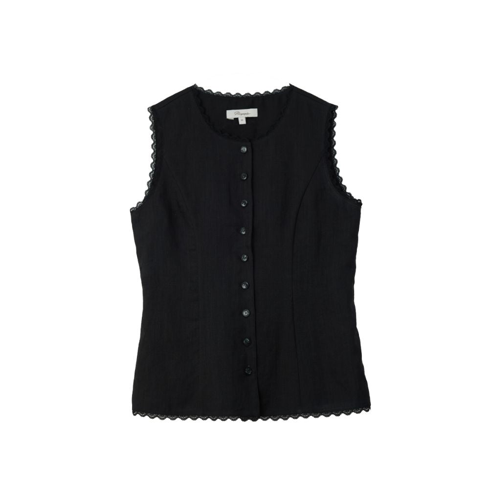 ASAYA5448 – Botanical Lace Linen Vest Top 🌿🤍