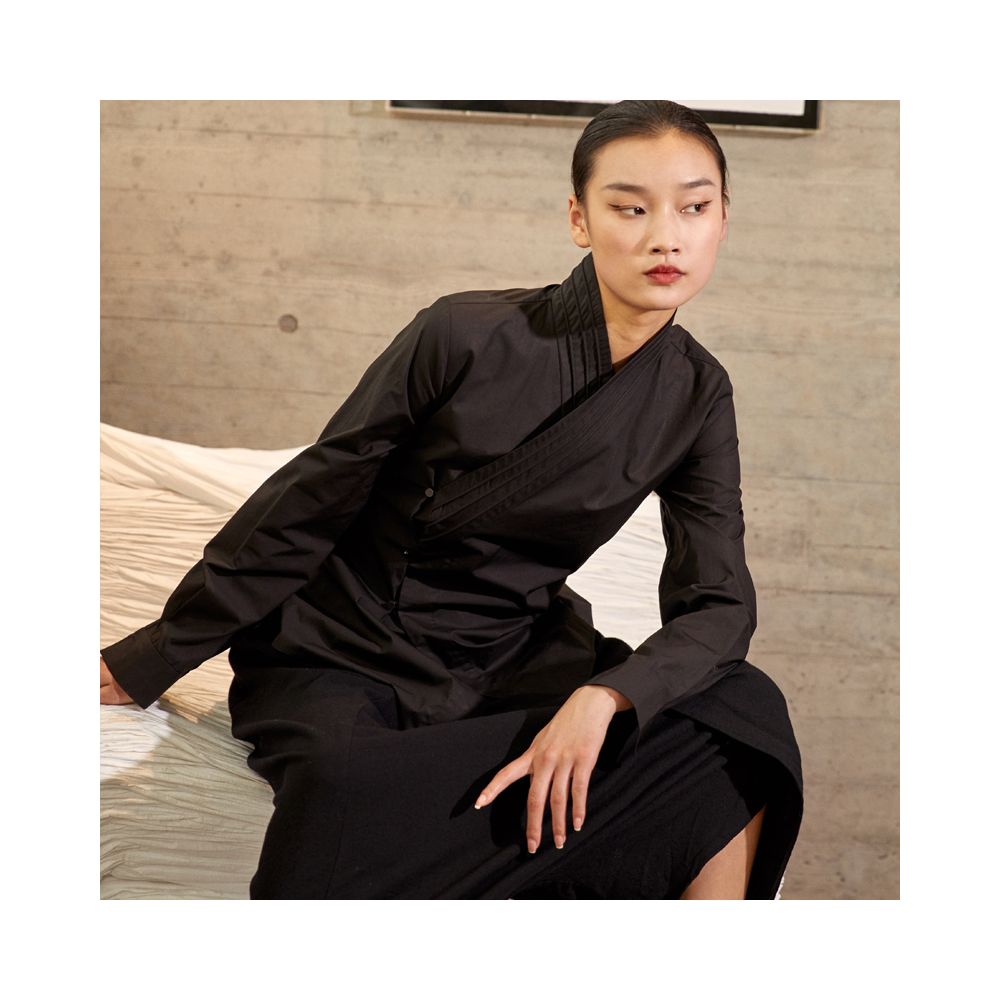 ASAYA5503 – Modern Cross-Front Cotton Shirt 🖤🤍