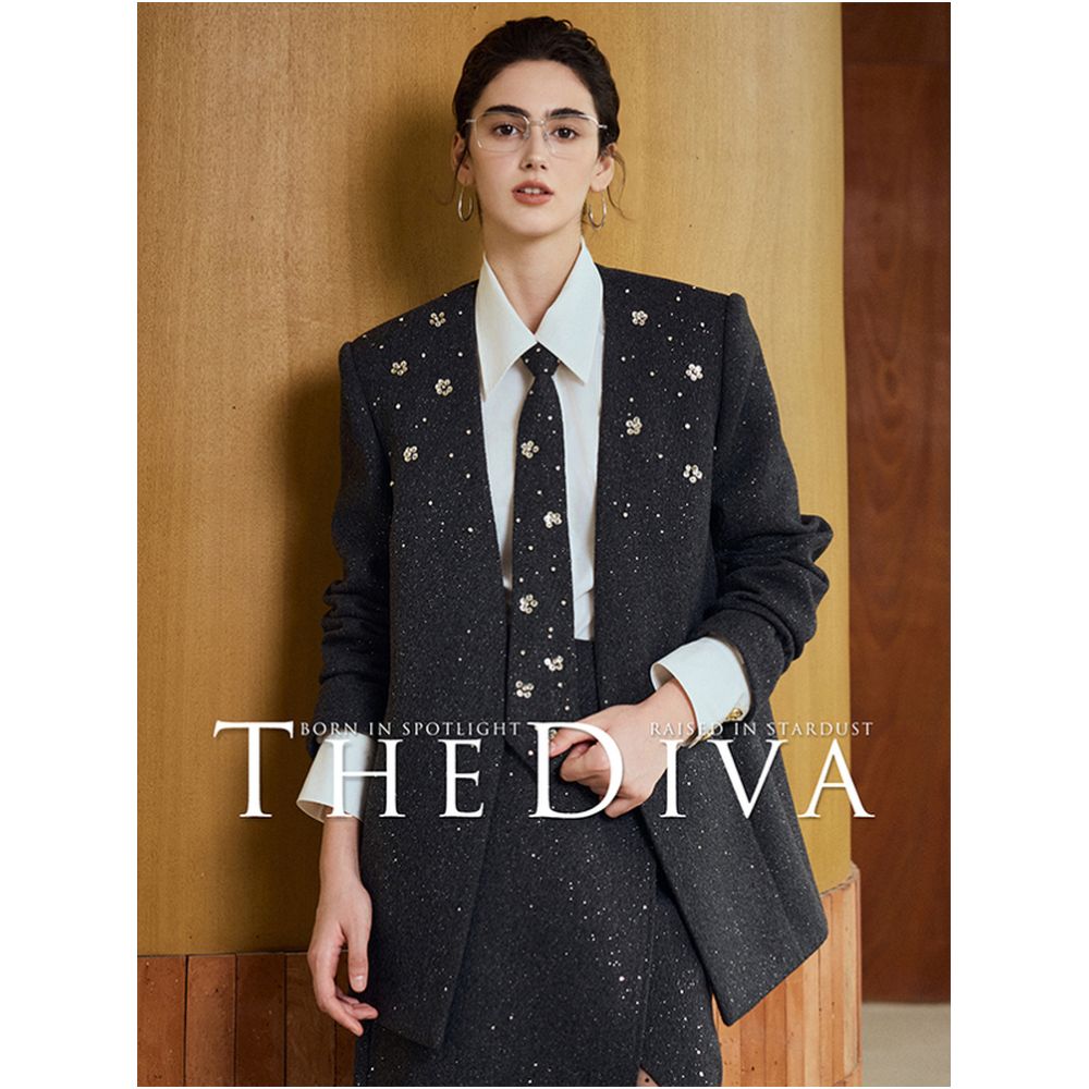 THE DIVA High Fixed Weight Thick Wool Handmade Plum Blossom Diamond Nail Bead Commuter Suit Skirt Pants Set image 0