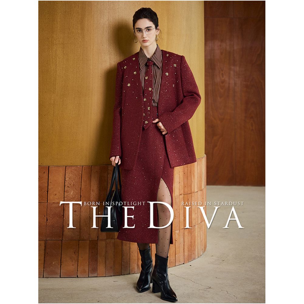 THE DIVA High Fixed Weight Thick Wool Handmade Plum Blossom Diamond Nail Bead Commuter Suit Skirt Pants Set image 3