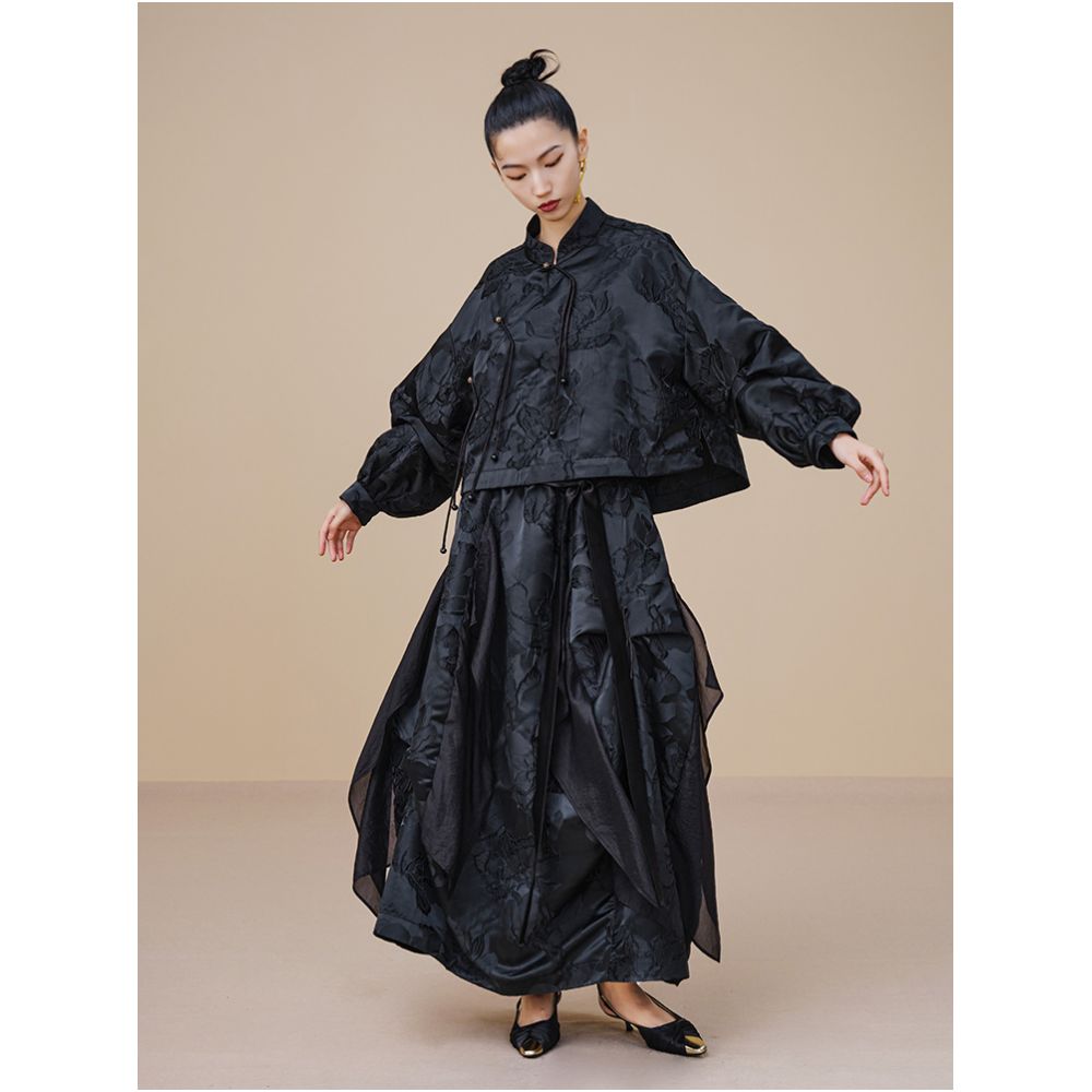 Jiqiuguer Flower Full Jacquard Half Skirt Senior Designer s Original Commuting Style Romantic Retro New Chinese Style image 1