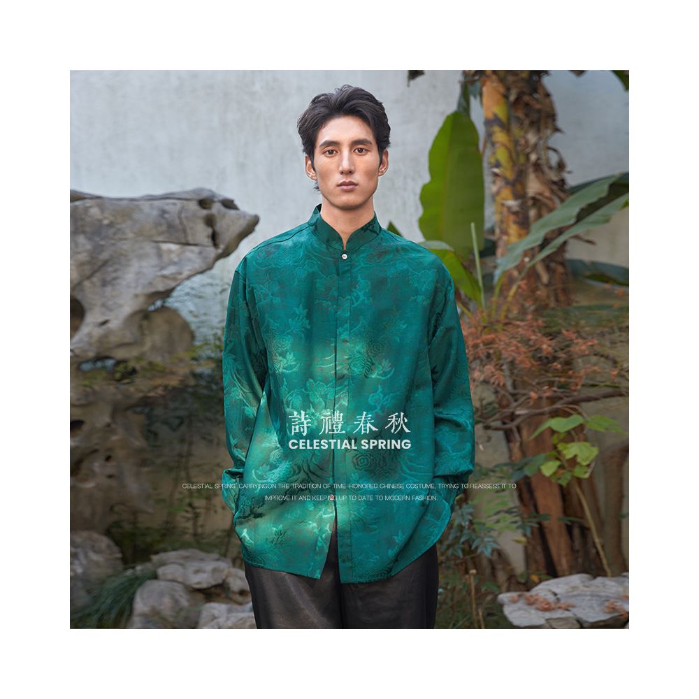 ASAYAHOMME1512 – Celestial Spring Mandarin Shirt 🌿✨