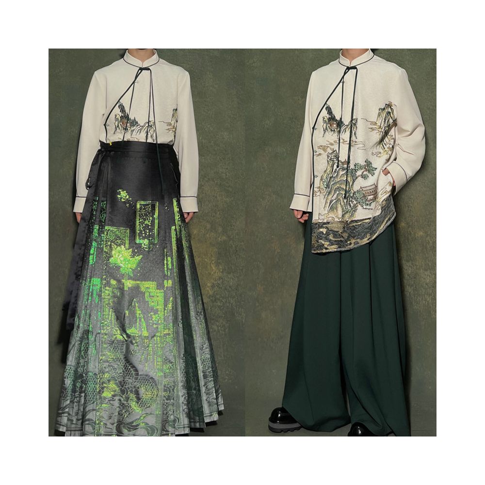 7D SEVENDAYS Embroidered Mountains and Rivers New Chinese Style Heavy Industry Embroidered Small Stand up Collar Shirt Coat for Men image 1