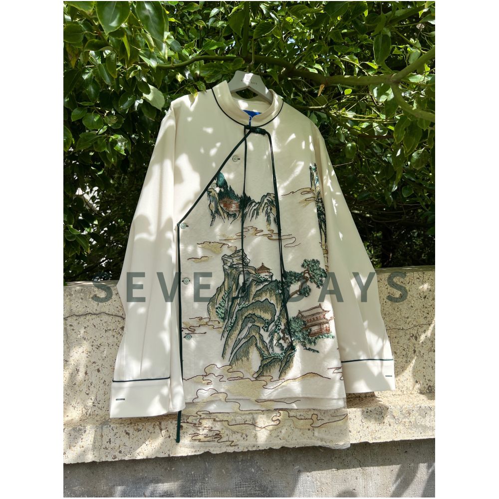 ASAYAHOMME1514 – Oriental Landscape Mandarin Shirt 🏔️🤍