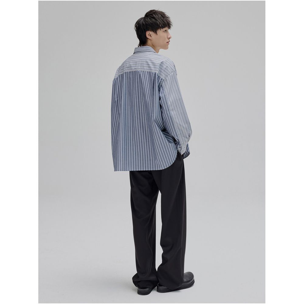 NANS Xinjiang long staple cotton splicing irregular two color striped fake two piece design silhouette long sleeved shirt image 4