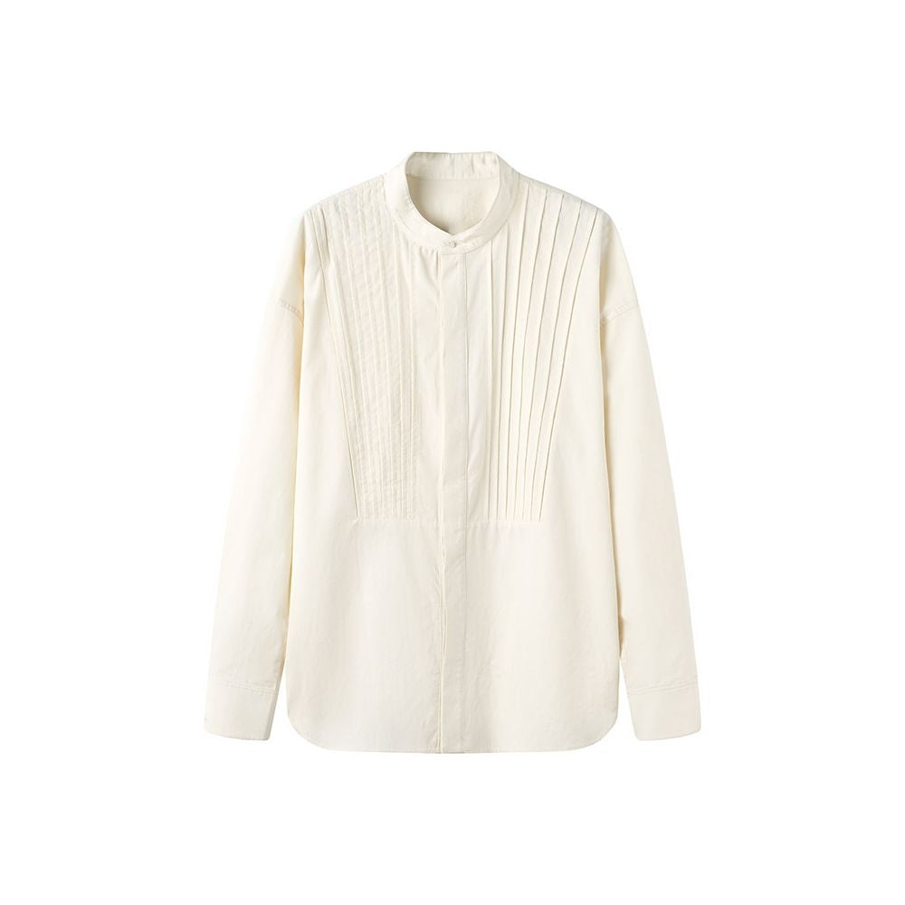 ASAYAHOMME1517 – Modern Pleated Mandarin Shirt 🤍🖤