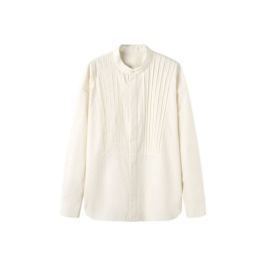 ASAYAHOMME1517 – Modern Pleated Mandarin Shirt 🤍🖤