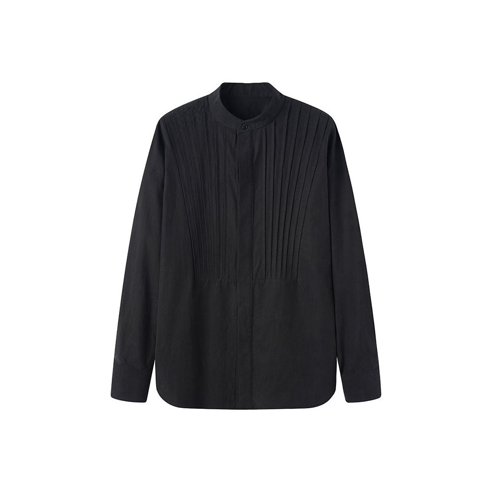 ASAYAHOMME1517 – Modern Pleated Mandarin Shirt 🤍🖤