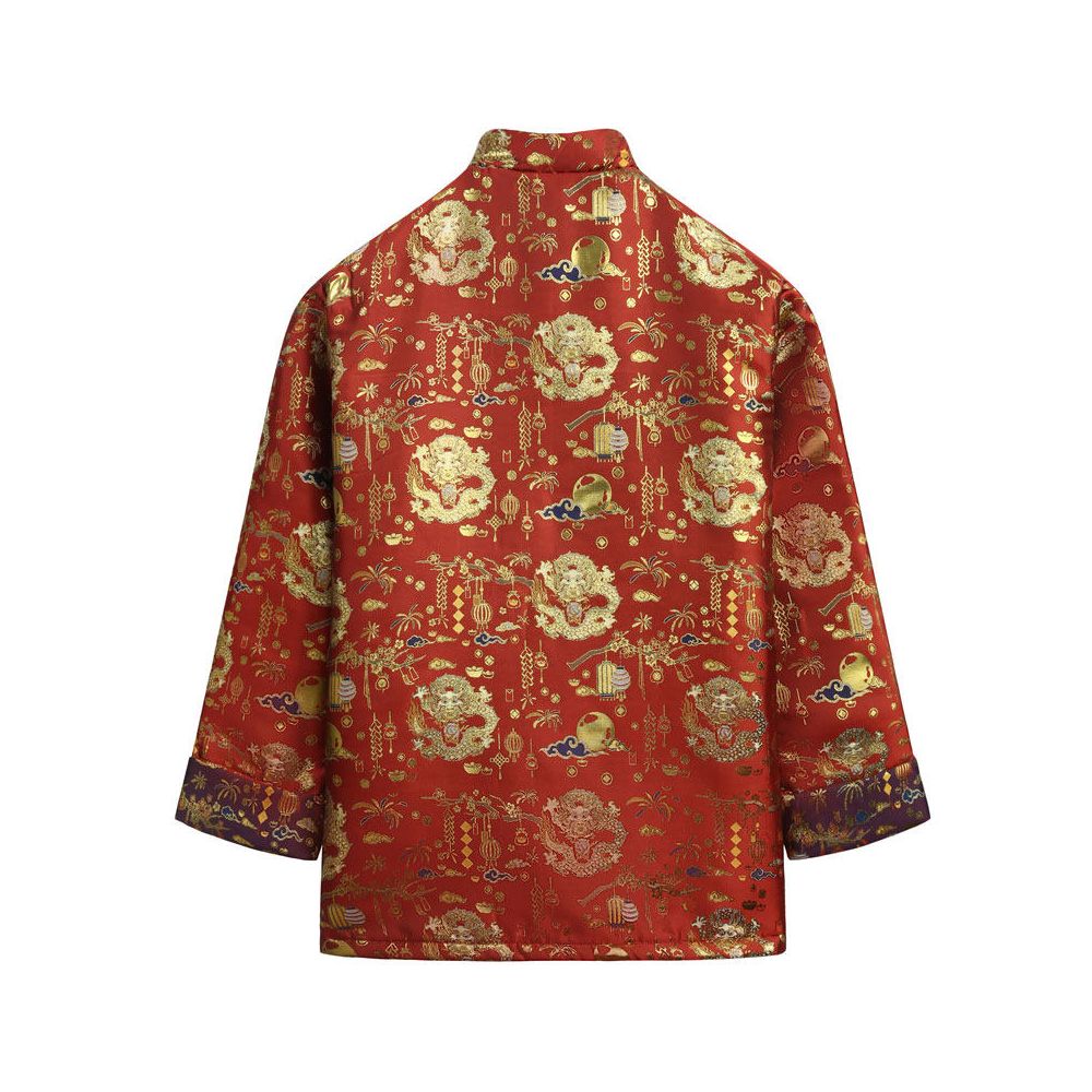 Winter Tang style men s Chinese style improved retro standing collar collar buttoned cotton jacket hot pressed golden dragon pattern printed cotton jacket men s cotton jacket image 4