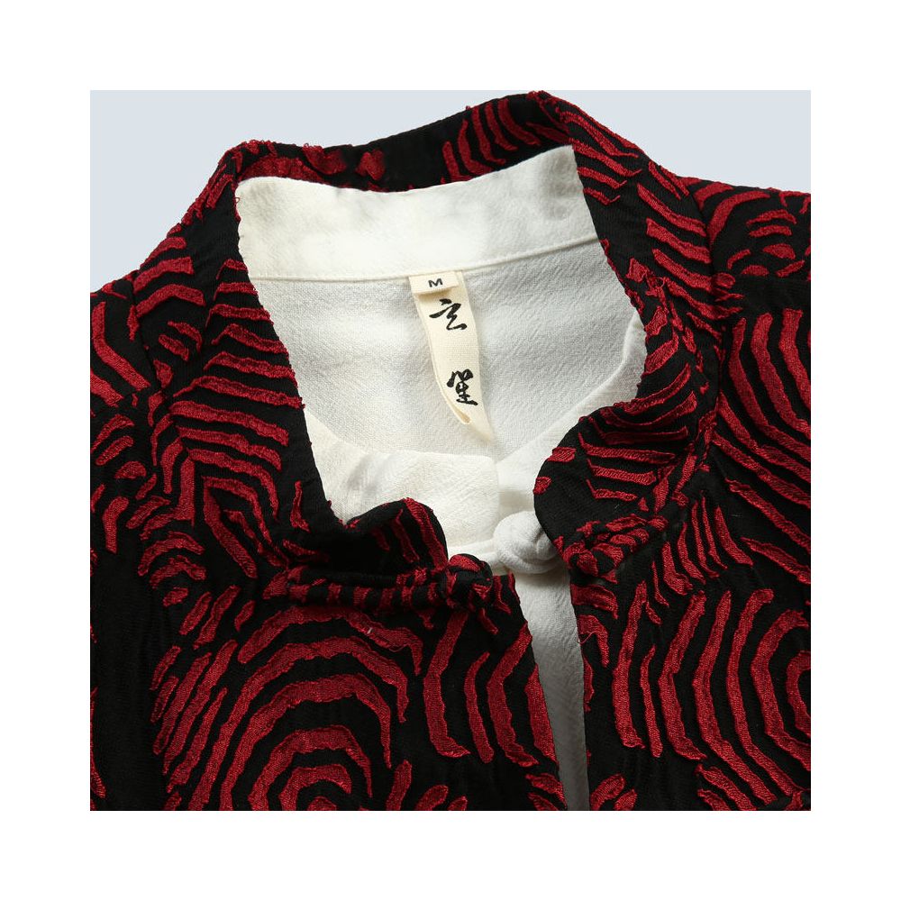 Autumn New Tang Style Men s Chinese Style China Chic Chinese Style Modified Long Sleeve Red Jacquard Coat Original Chinese Style Top Men image 1