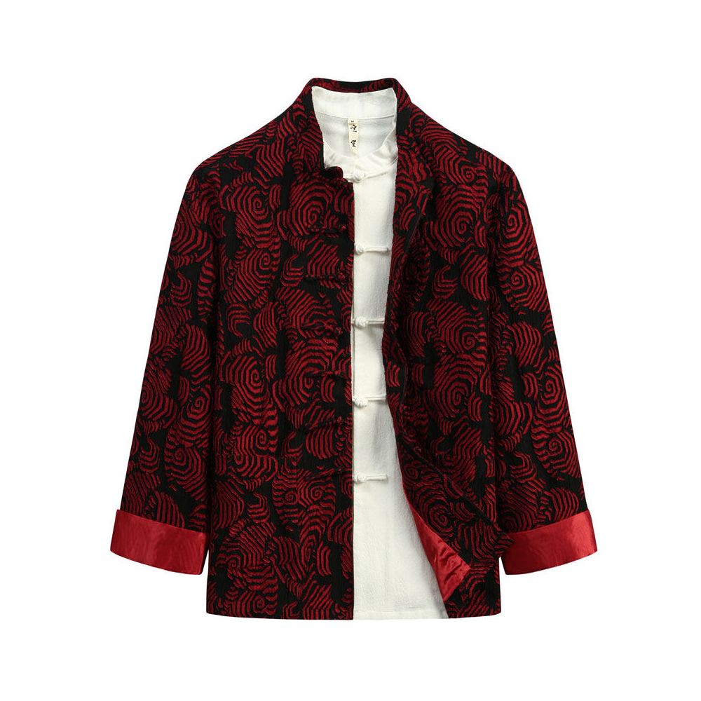 ASAYAHOMME1526 – Crimson Spiral Brocade Mandarin Jacket 🌀❤️