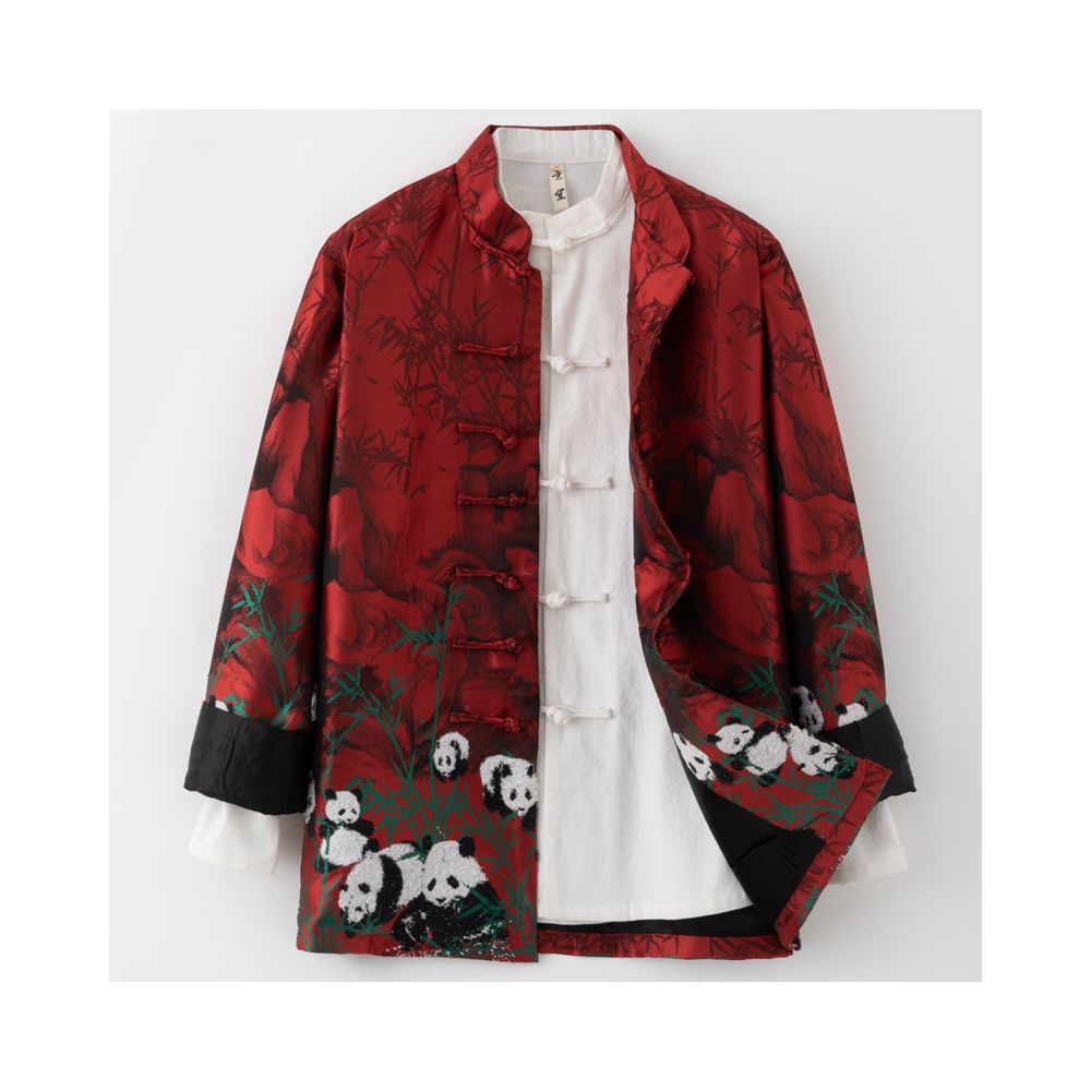 ASAYAHOMME1524 – Crimson Panda Brocade Mandarin Jacket 🐼❤️