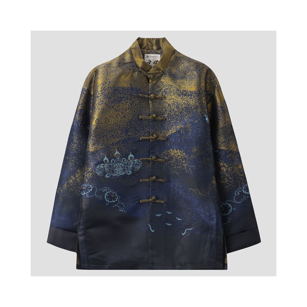 ASAYAHOMME1527 – Midnight Cloud Brocade Mandarin Jacket 🌌☁️