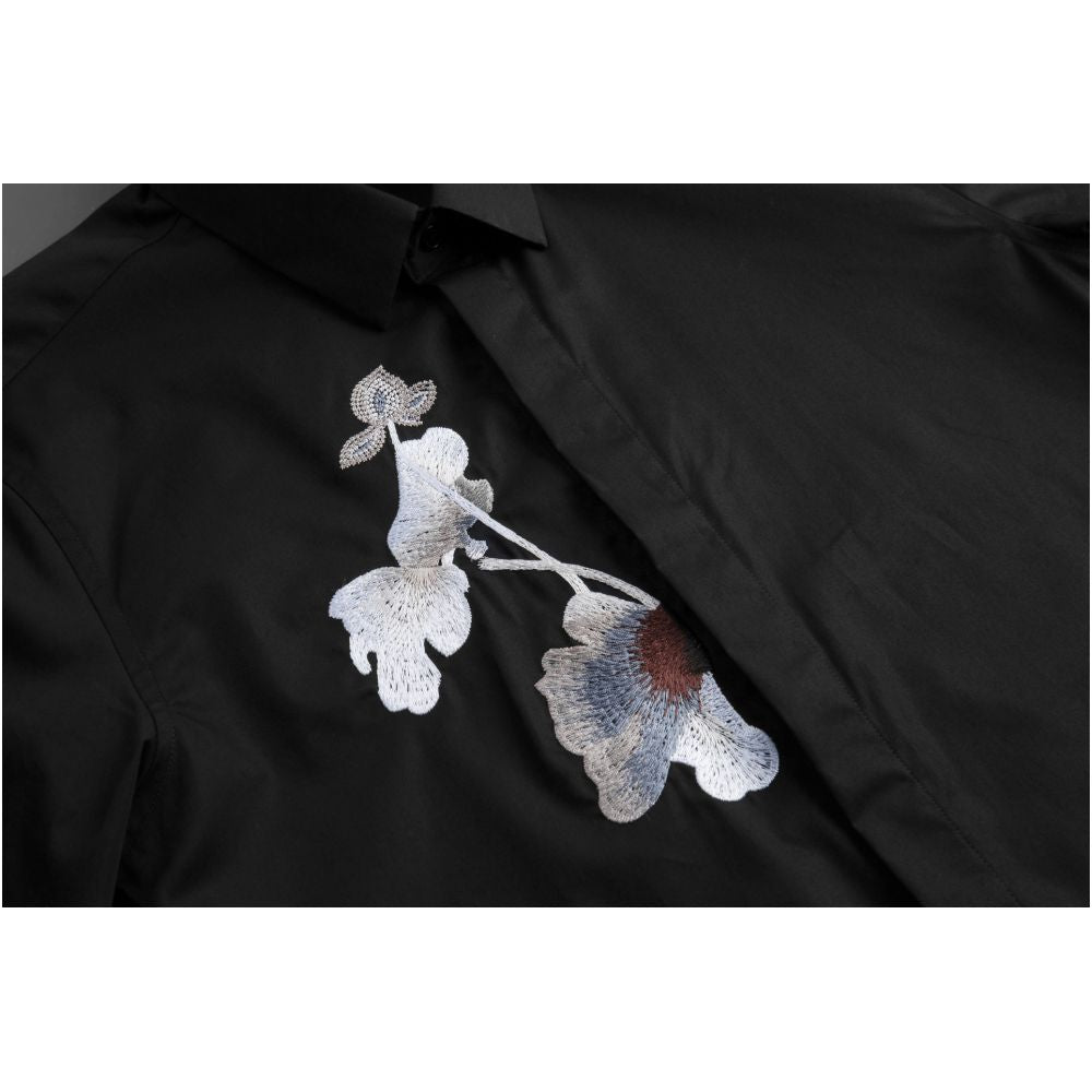 Chinese trend style front chest with a lotus flower exquisite embroidery shirt personalized etiquette trendy men s slim fit shirt image 1