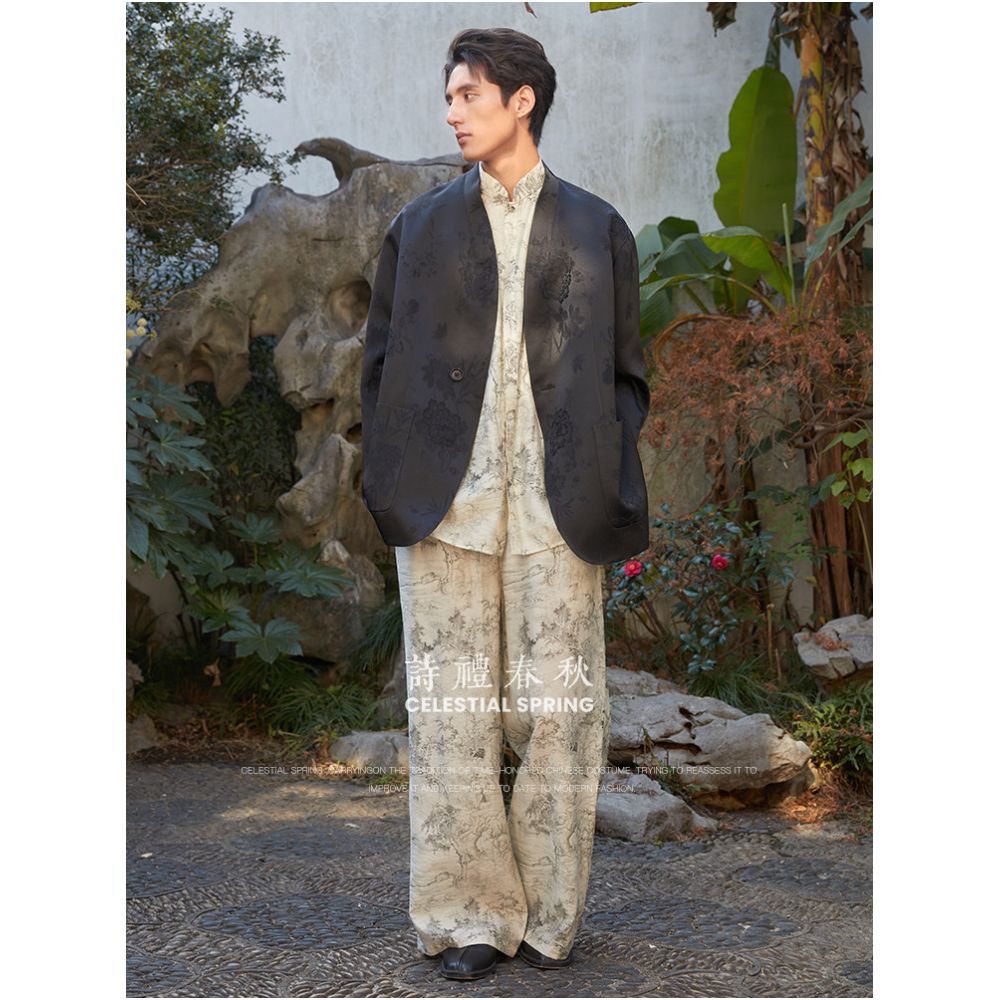 Shili Chunqiu Original Design New Chinese style Men s Clothing Improvement Double breasted Ancient style Cross collar Top Jacquard Chinese style Coat image 3