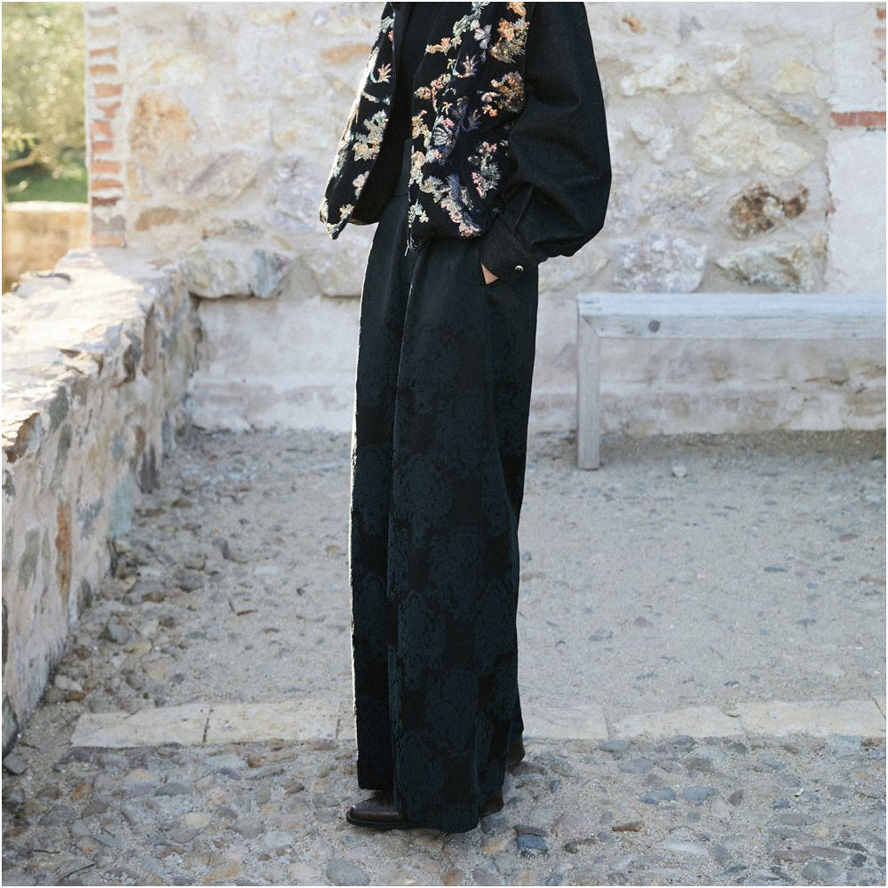 Ranzhu at any time Silk jacquard fabric New Chinese style treasure flower shaped wide leg pants casual pants image 2