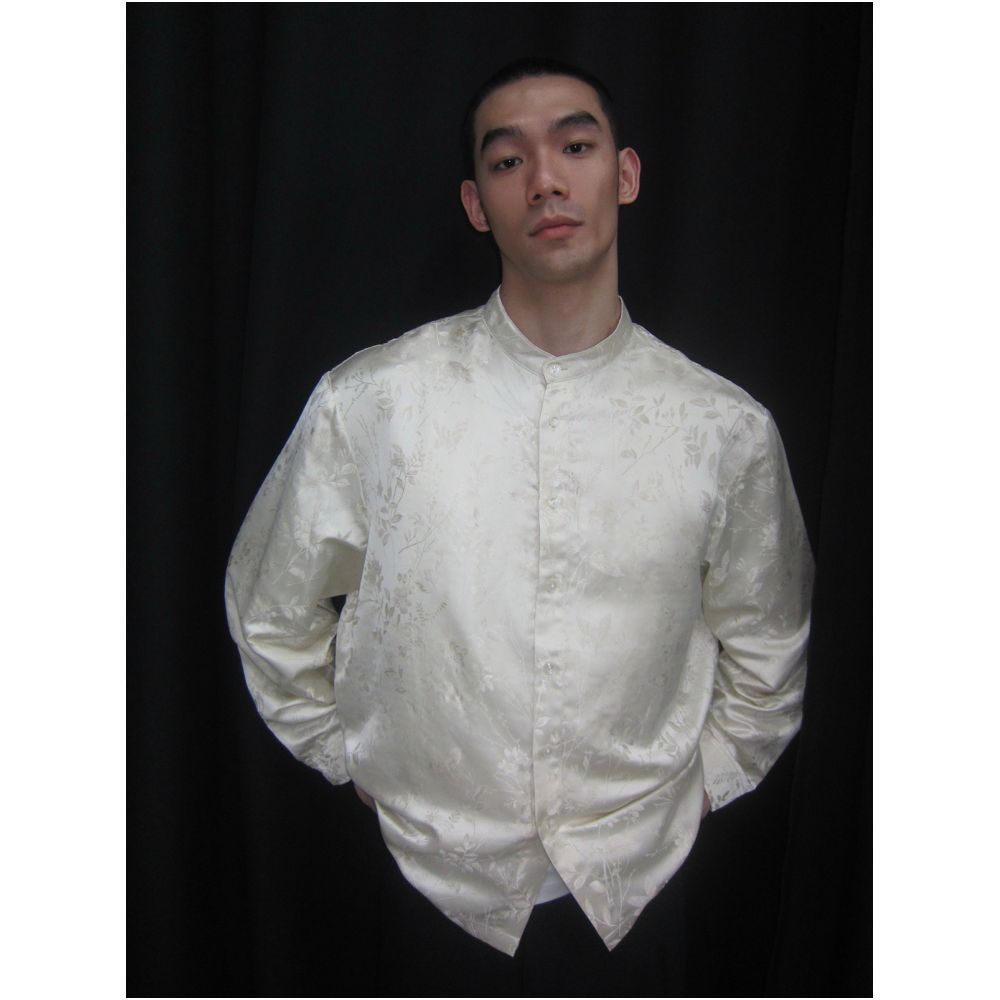 ASAYAHOMME1546 – Ivory Botanical Jacquard Shirt 🤍🌾