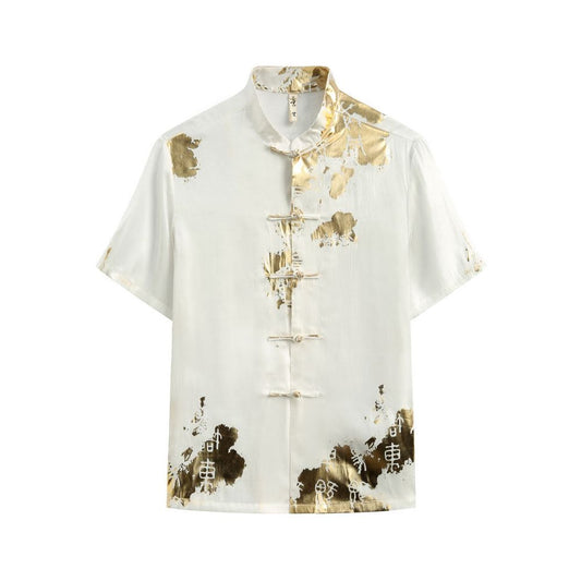 ASAYAHOMME1549 – Inked Gold Mandarin Shirt 🖤✨