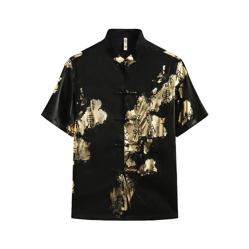 ASAYAHOMME1549 – Inked Gold Mandarin Shirt 🖤✨