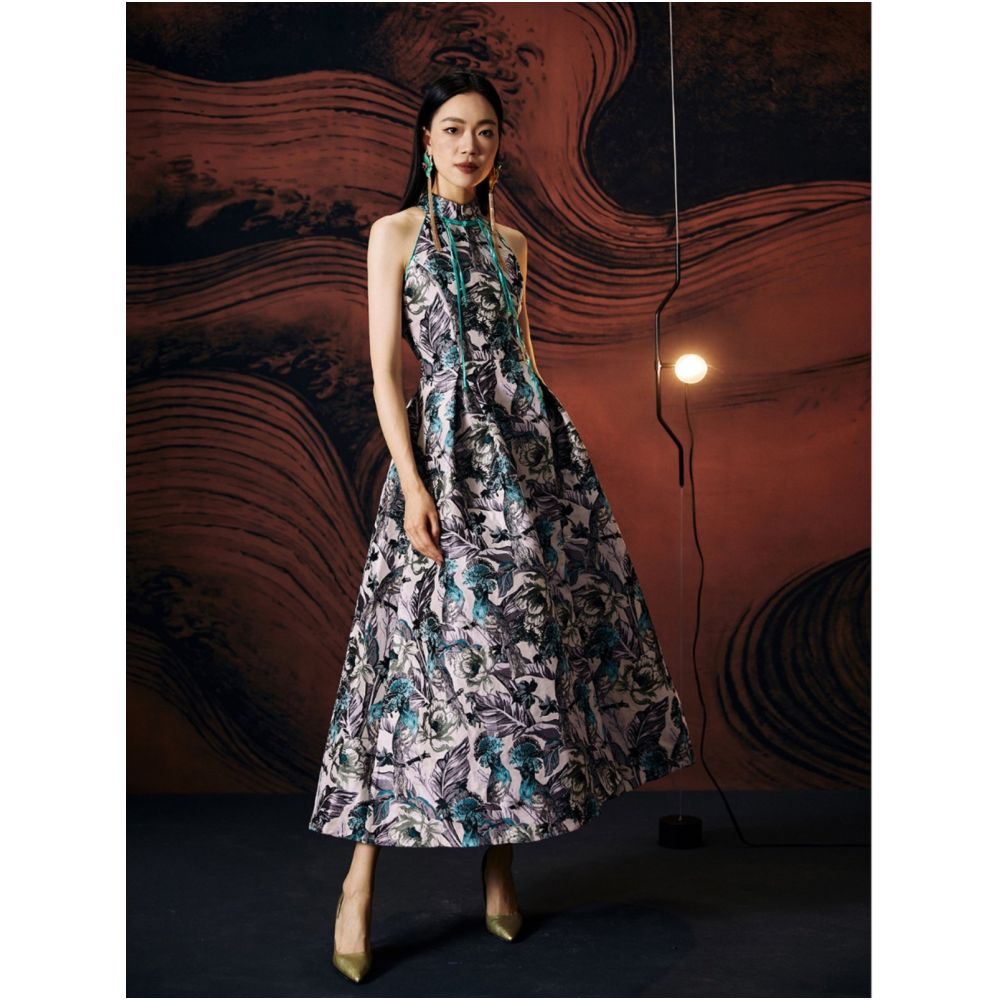 ASAYA5548 – Oriental Bloom Halter Dress 🌸🖤 – ASAYA QiPao & Chinese Fashion Store