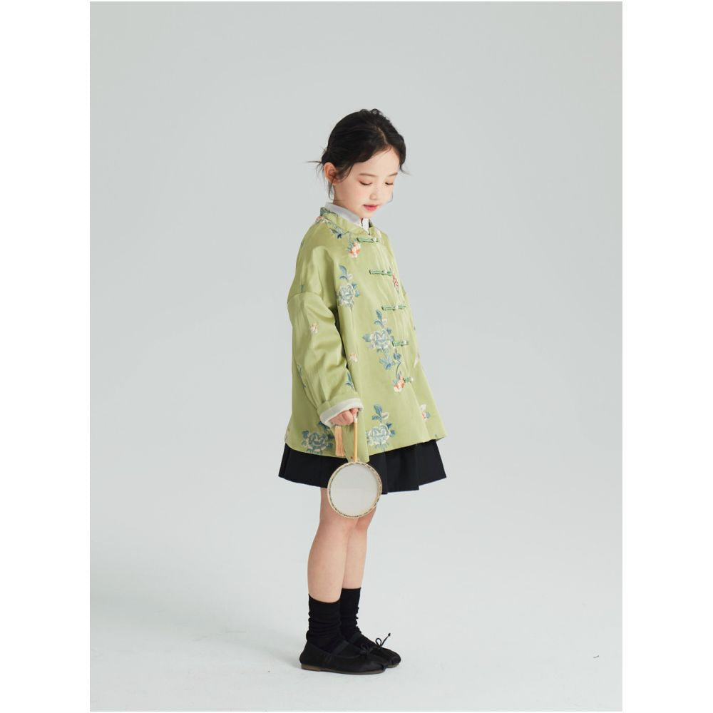 Girls retro national style new Chinese button top spring new product temperament China Chic coat children s embroidery high set top image 1