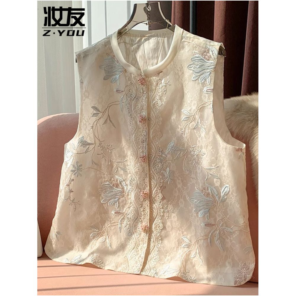 New Chinese style heavy industry lace embroidery vest women s organza thin sleeveless vest vest vest vest vest vest vest vest vest jacket image 0