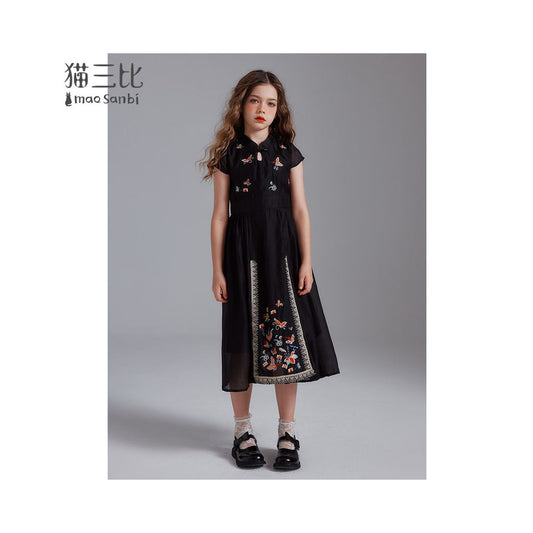 ASAYAKIDS258 – Midnight Butterfly Cheongsam Dress 🖤🦋