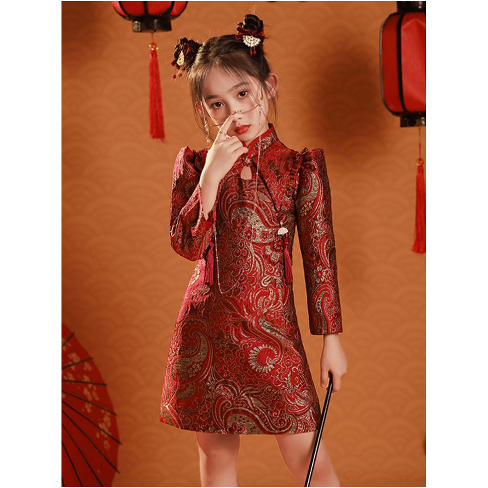 Girls China Chic Style Cheongsam Children s Dress Baby s New Year Autumn and Winter Thick Performance New Year Clothes Tang Costume New Year Dresses image 1