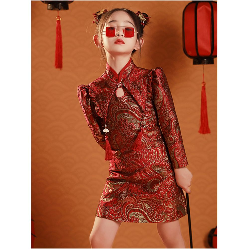 Girls China Chic Style Cheongsam Children s Dress Baby s New Year Autumn and Winter Thick Performance New Year Clothes Tang Costume New Year Dresses image 3