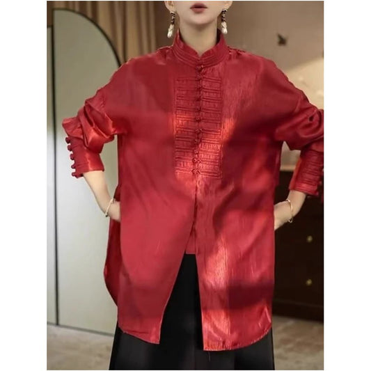 ASAYA5552 – Crimson Heritage Silk Shirt ❤️✨