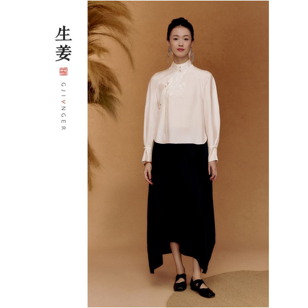 Ginger Feather Yixin Chinese Light National Style Top Women s Spring and Autumn New Pearl Embroidered Shirt 31430116A image 3