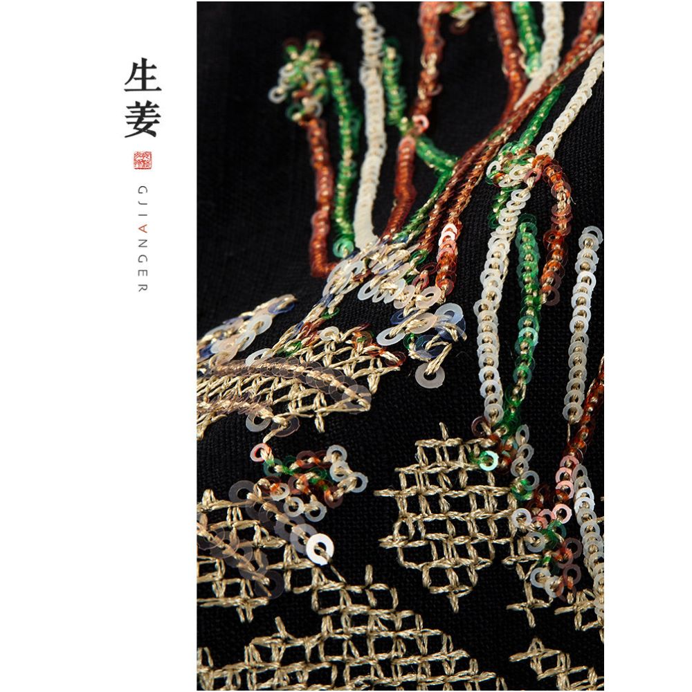 Ginger Ink Pine New Chinese Original Autumn and Winter New Product Heavy Industry Pine and Cypress Embroidered Diagonal Coat 31432137A image 4