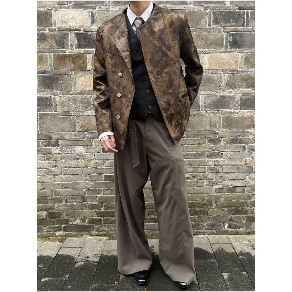 Casoulty Floral Embroidered Suit Embroidered Satin Jacquard Collarless Suit image 3