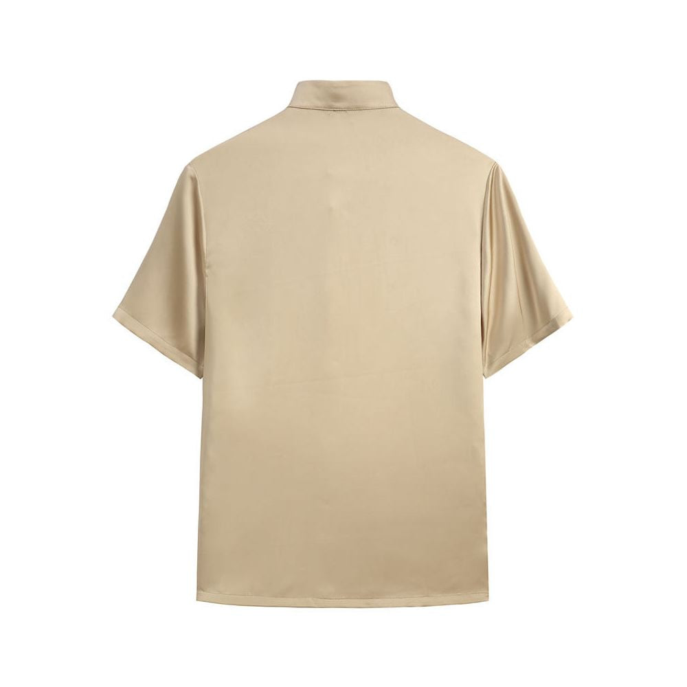 Summer Tang style men s copper ammonia silk short sleeved Chinese China Chic stand collar shirt men s retro China Chic handmade button shirt image 4