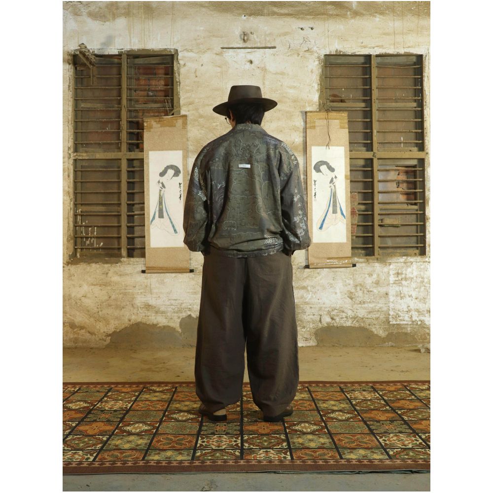 Yuli original niche retro asymmetrical design ancient map printed casual shirt image 3