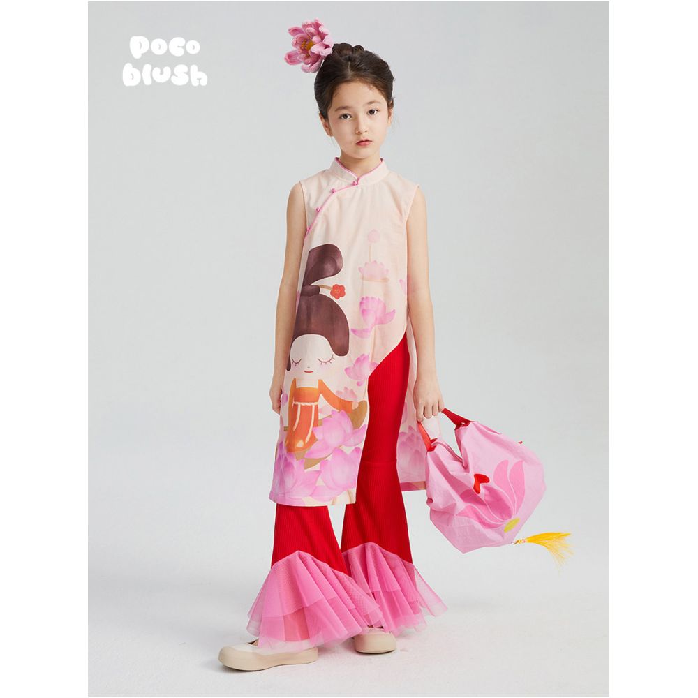 Pocoblush Original Design Tang Fun Lotus Picking New Chinese Cheongsam for Girls Summer Ethnic Buckle Chinese Style image 0