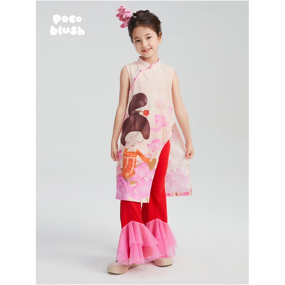 Pocoblush Original Design Tang Fun Lotus Picking New Chinese Cheongsam for Girls Summer Ethnic Buckle Chinese Style image 1
