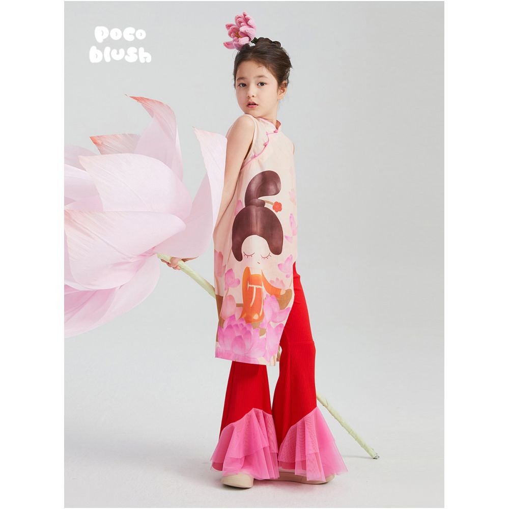 Pocoblush Original Design Tang Fun Lotus Picking New Chinese Cheongsam for Girls Summer Ethnic Buckle Chinese Style image 2