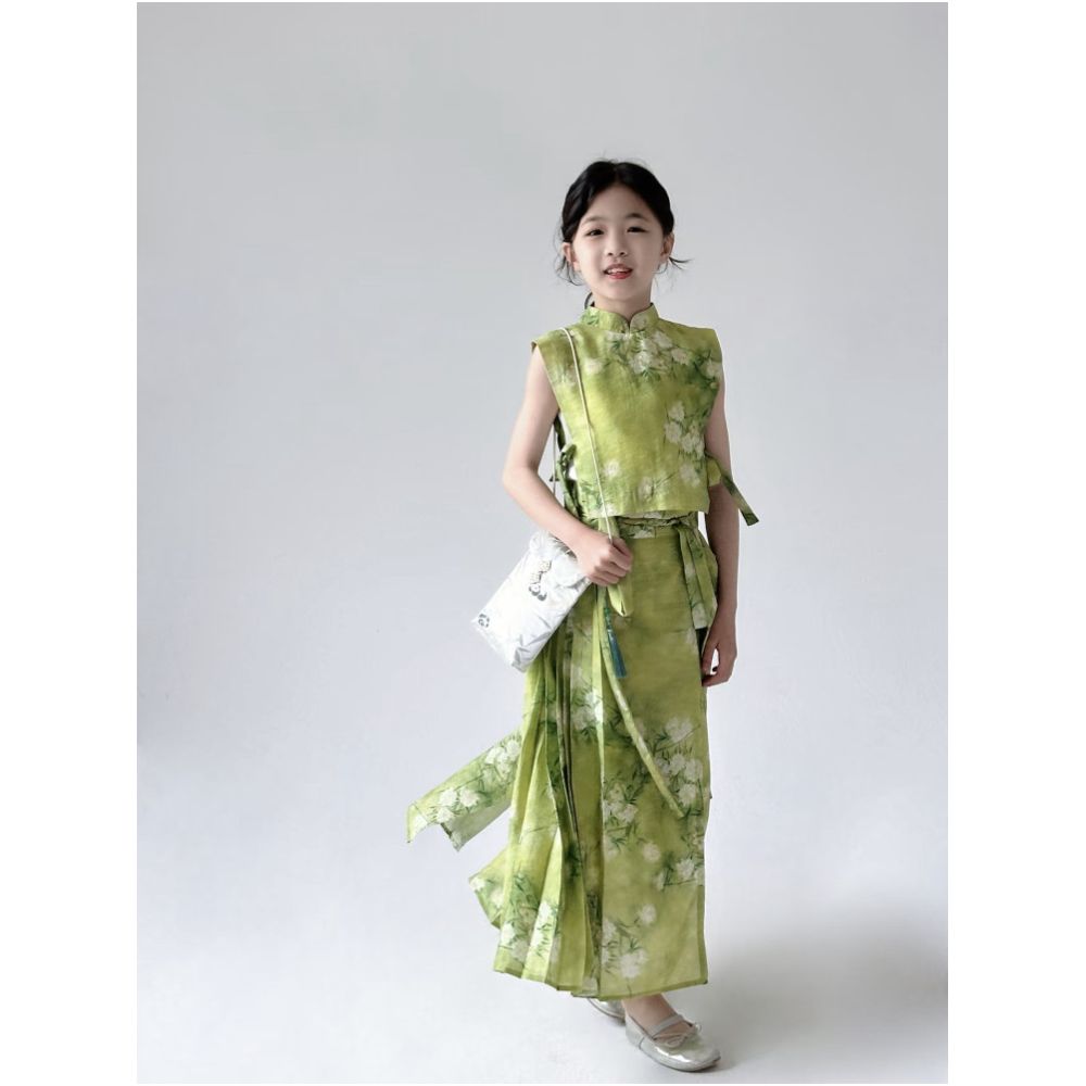 Gardenia flower blooming niche design for girls parent child Chinese style Hanfu horse face skirt set image 2