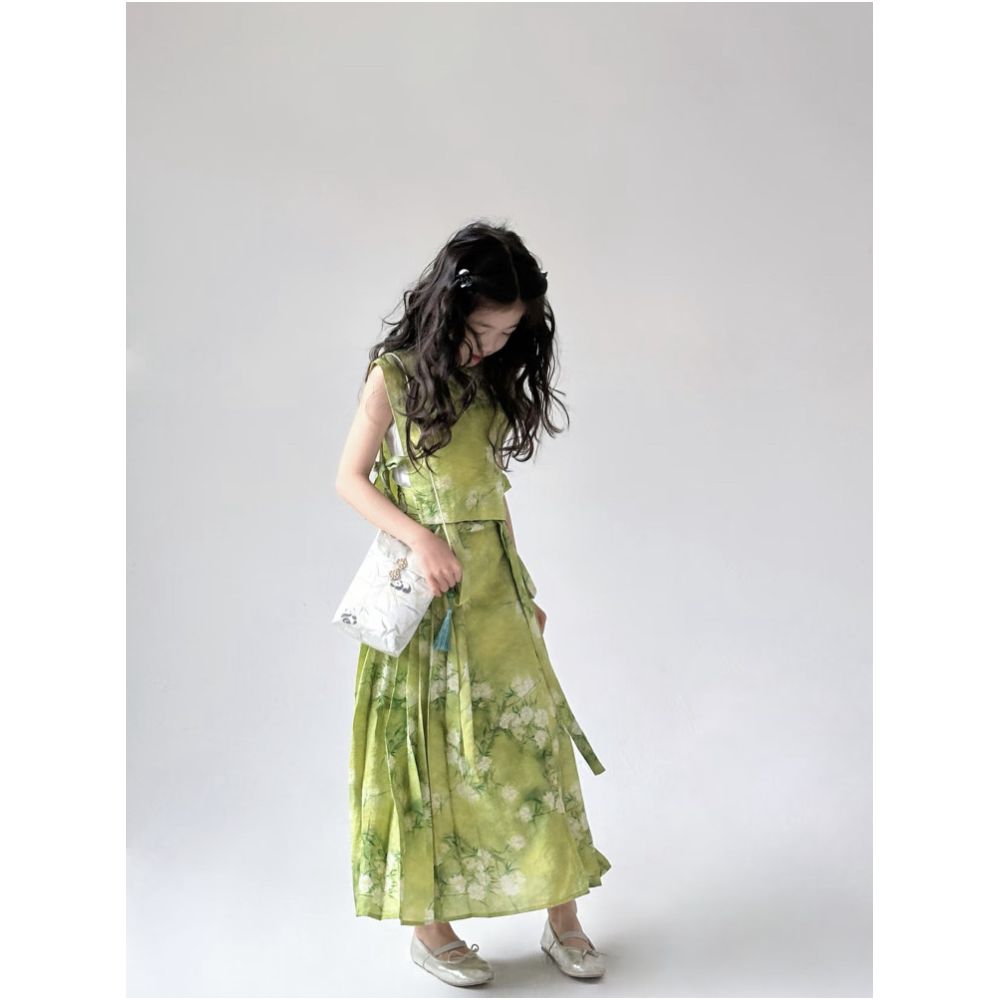 Gardenia flower blooming niche design for girls parent child Chinese style Hanfu horse face skirt set image 4