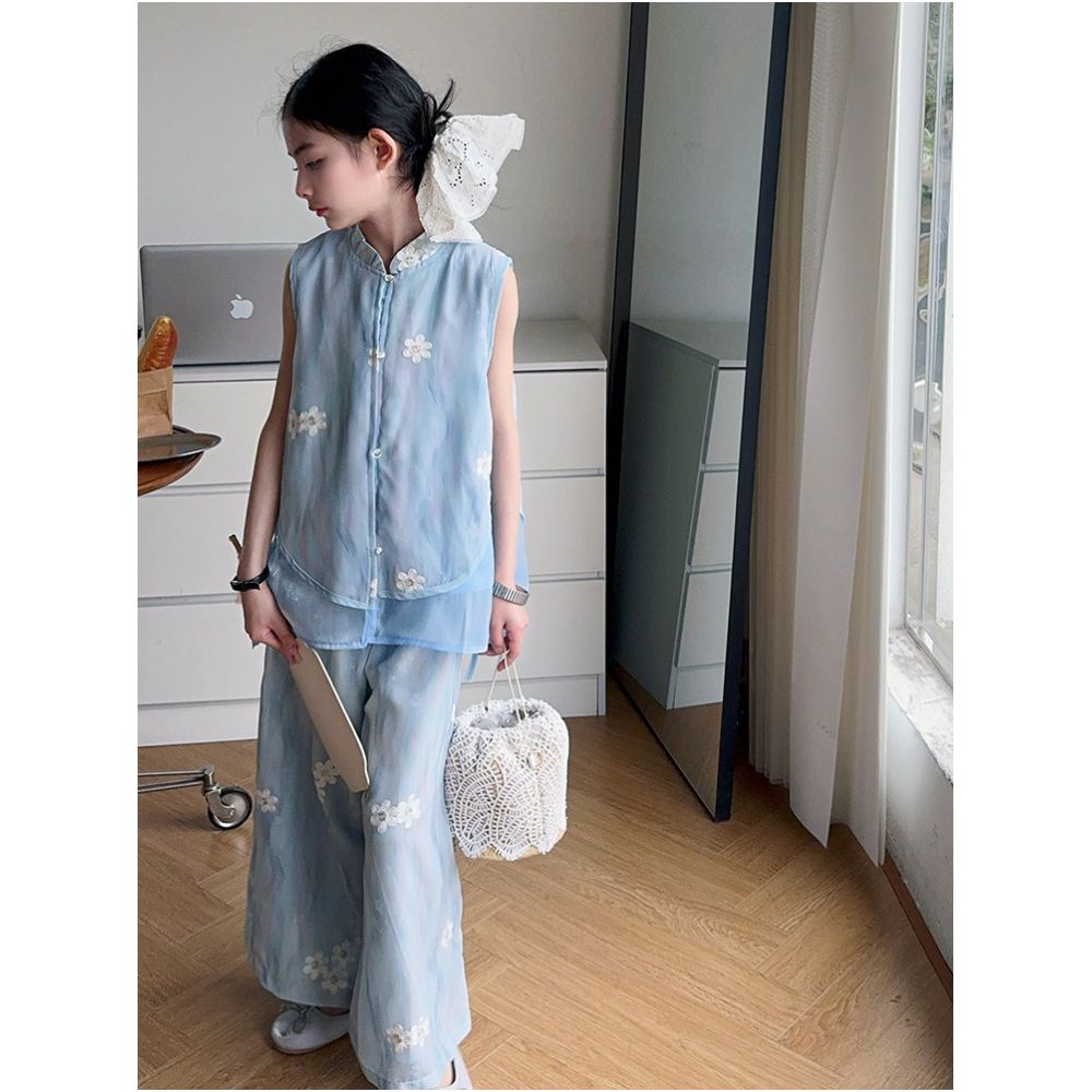 Girls New Chinese Embroidered Cheongsam Set 2025 New Chinese Style Hanfu Children s Ice Silk Top Summer Thin Edition image 4