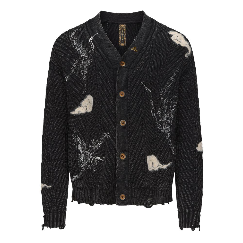 ASAYAHOMME1554 – Shadow Crane Knit Cardigan 🖤🪶